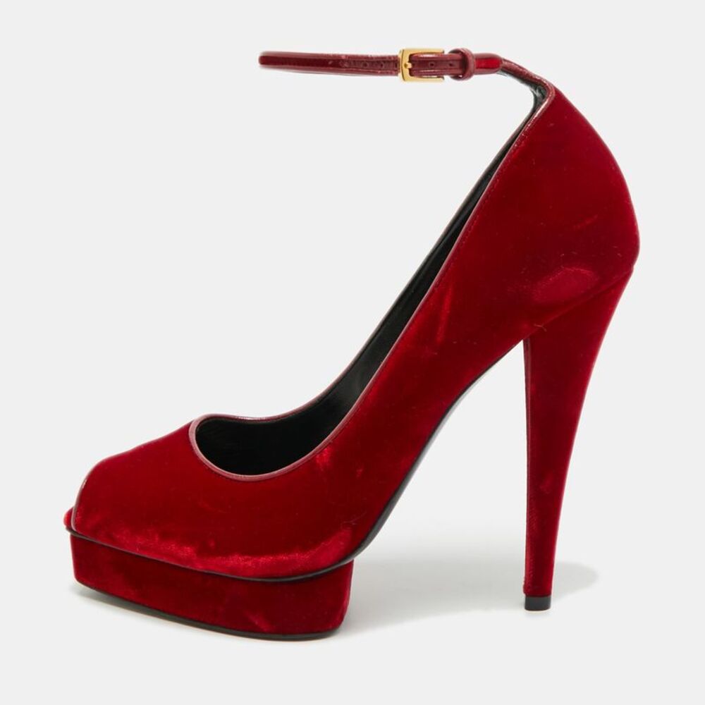 Tom Ford Size 39.5 Red Velvet Peep Toe Pumps